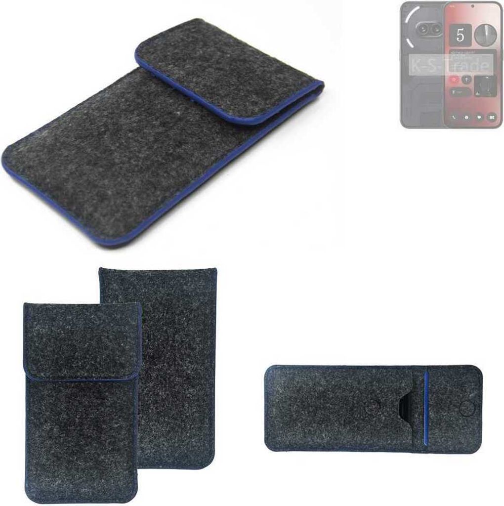 K-S-Trade Handy-Hülle Schutz-Hülle kompatibel mit Nothing 2a Filztasche Pouch Tasche Case Sleeve Filzhülle dunkelgrau, blauer Rand