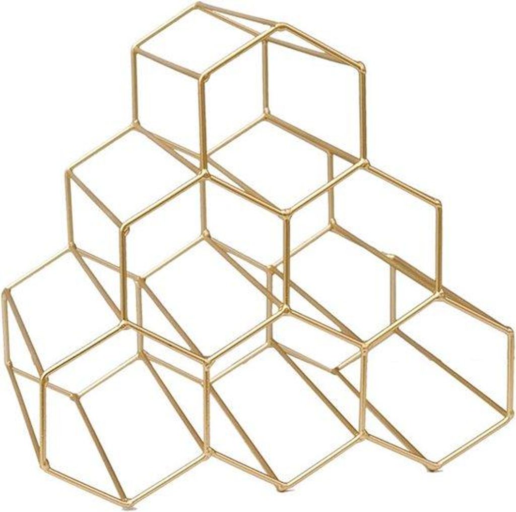 Wijnrek für 6 Flaschen, Raumsparend, schützendes Display für die Arbeitsplatte, inklusive Rot- und Weißwein (6 Flaschen, goldfarbenes Metall)