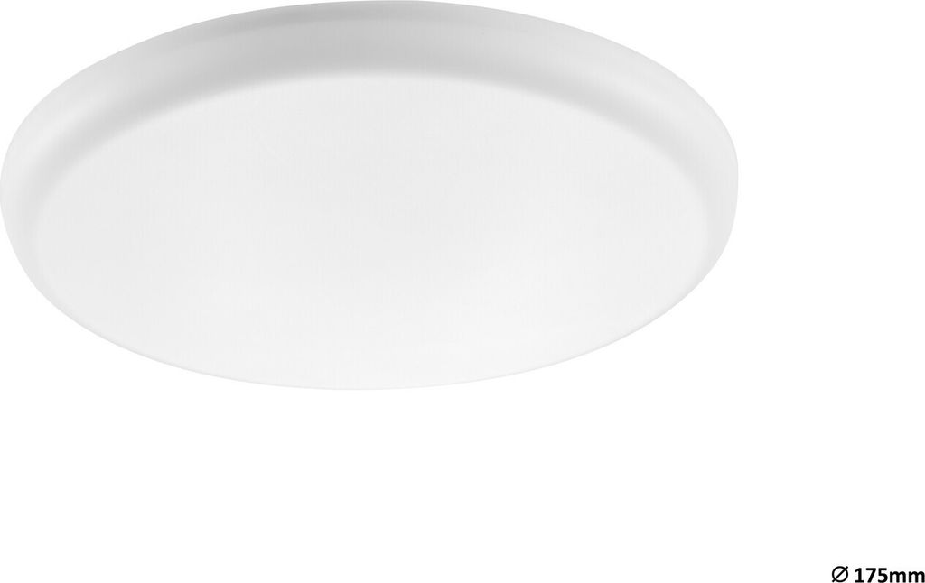 A white, circular ceiling light is shown against a white background.