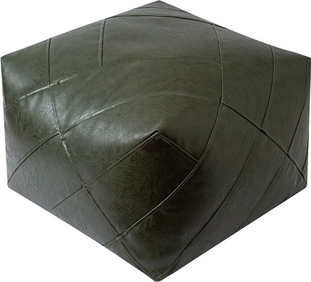 (L 50*50*38cm,Grün)Ungefüllter Leder-Pouf-Bezug, quadratisches Boden-Fußstützen-Fußhocker-Kissen