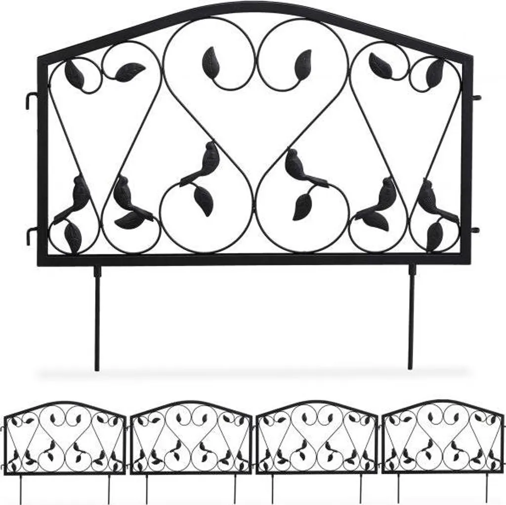 Clôture de Jardin en Métal à 4 Panneaux - Bordure Décorative Ancienne