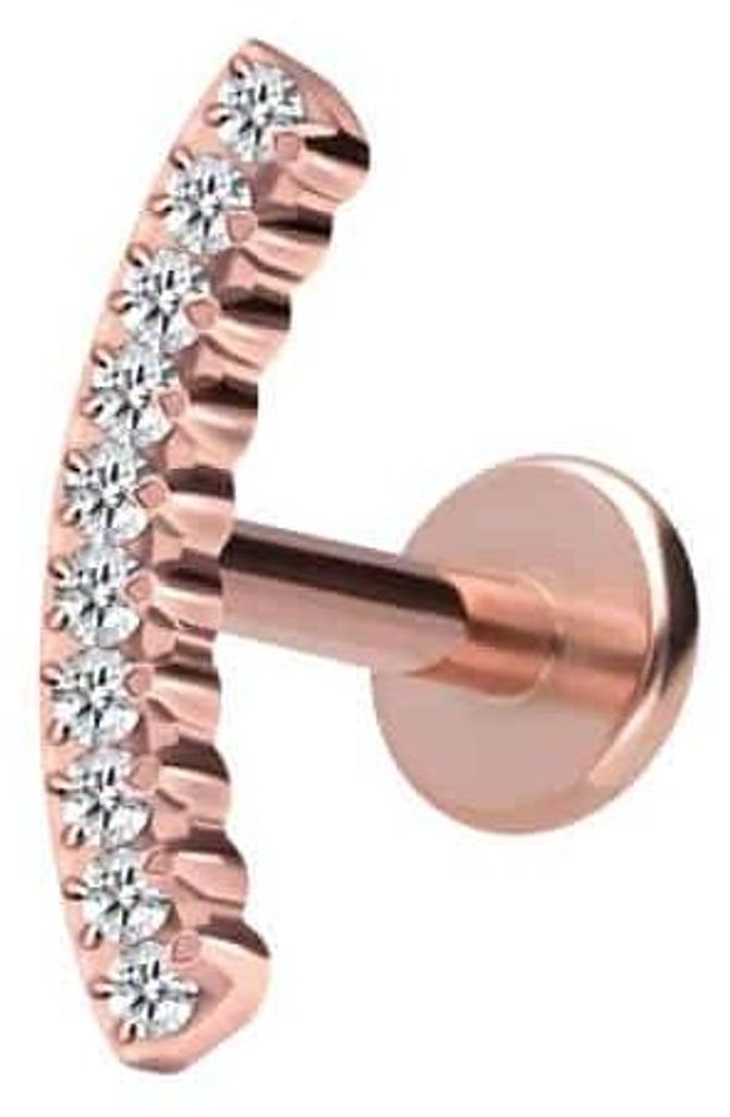 Ohrpiercing, Nasenpiercing Titan Labret mit Innengewinde KRISTALLBOGEN RoséGold Stablänge: 6mm | Stabstärke: 1,2mm