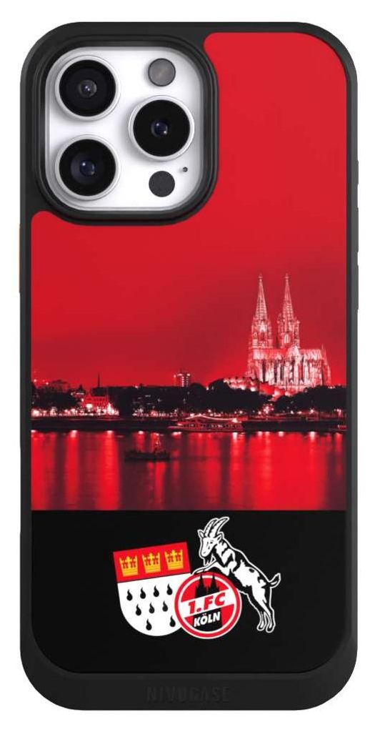 NIVOCASE Hülle für Apple iPhone 16 Pro Max Handyhülle NIVOcore Case Schwarz 1. FC Köln Offizielles Lizenzprodukt Skyline