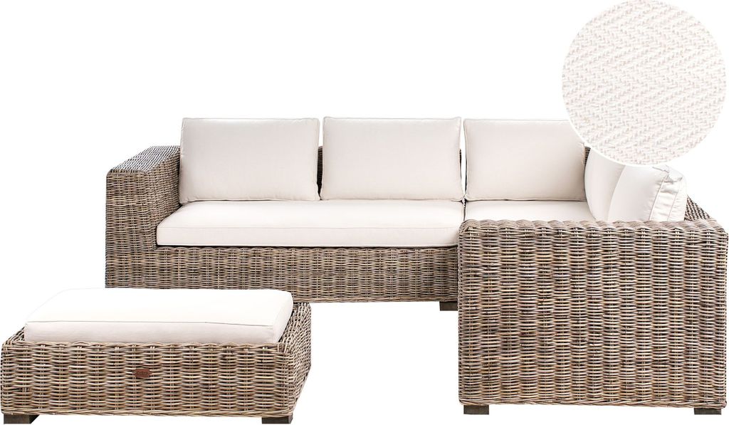 BELIANI Garten Lounge Set Grau aus Rattan 5-Sitzer Ecksofa Ottomane Couchtisch Kissen Auflagen Loungemöbel Terrasse Outdoor