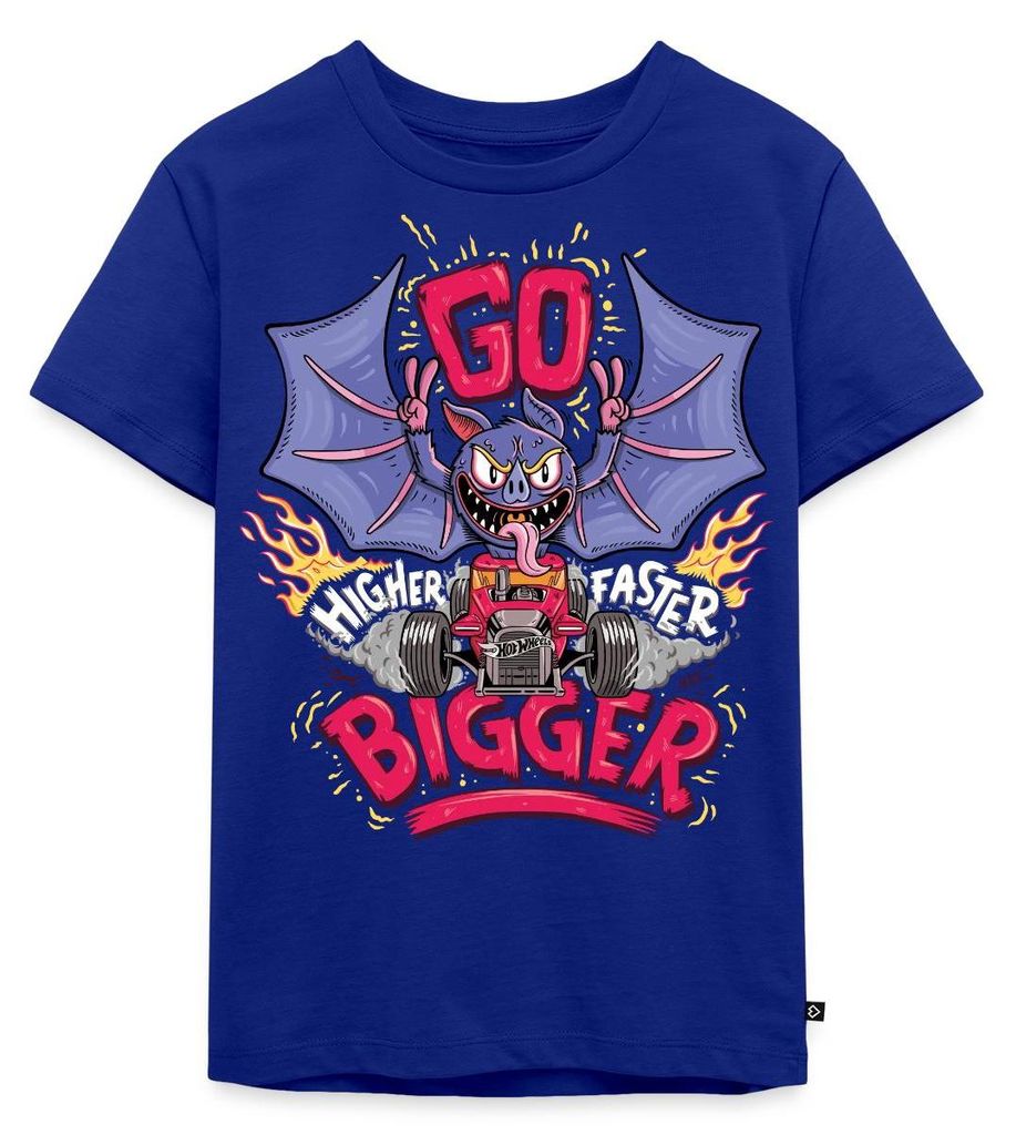 Spreadshirt Hot Wheels Fledermaus Go Bigger Comic Kinder Premium T-Shirt, 110/116 (4 Jahre), Royalblau