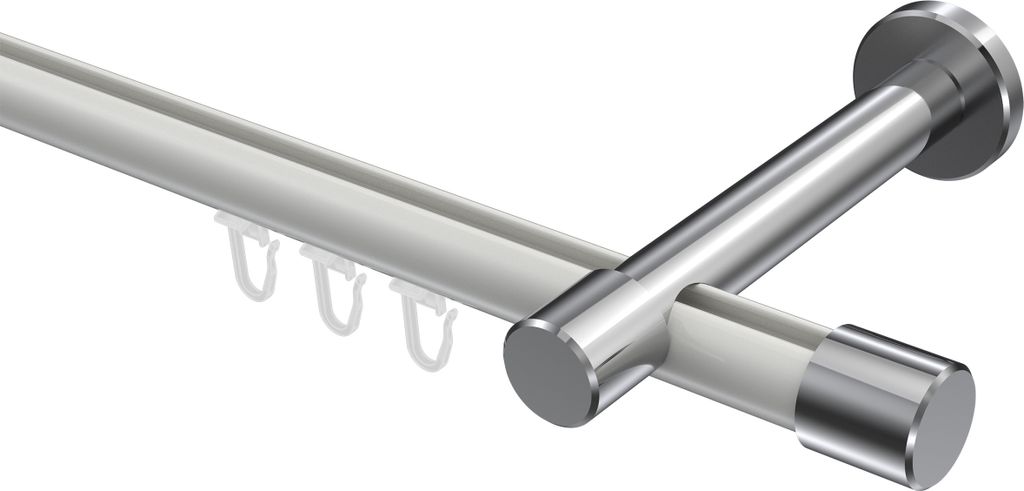 Interdeco Innenlaufstange / Gardinenstange mit Innenlauf Weiß / Chrom, Typ Prestige Santo (Kappe), 20 mm Ø 1-läufig, 180 cm