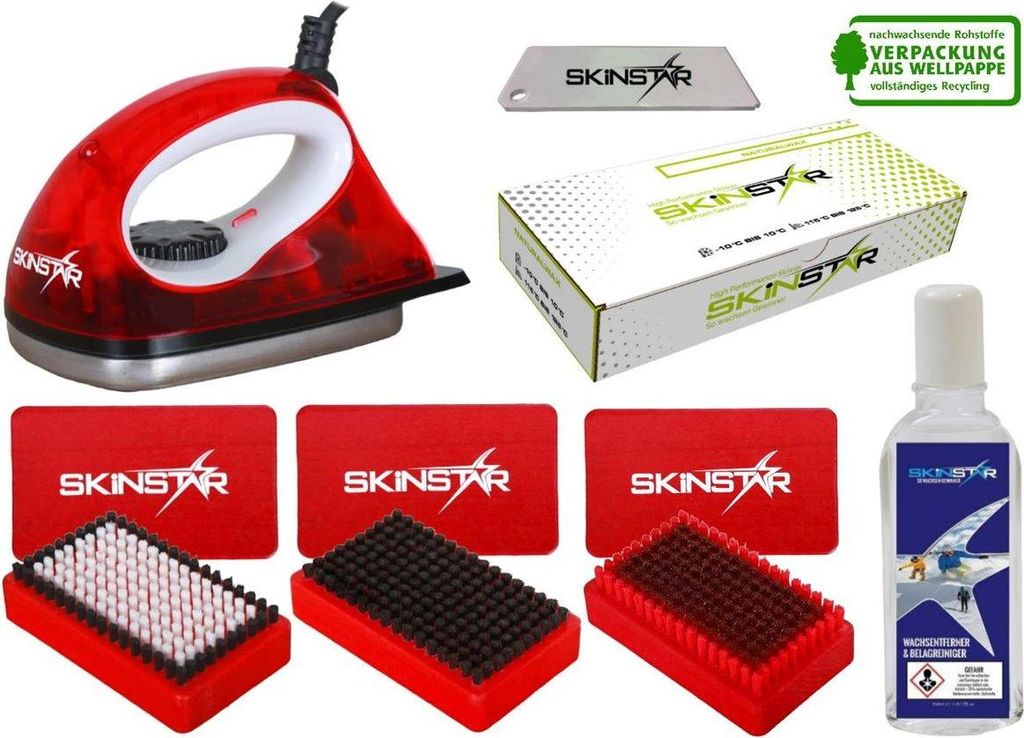 SKINSTAR Starter Ski Wachs Set Wachsbügeleisen Bürsten Natural Wax Reiniger 7pcs Type C