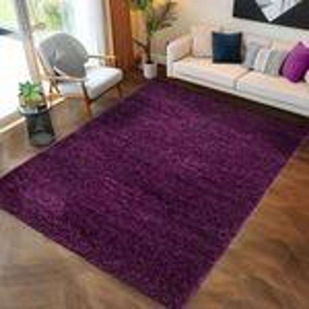 Teppich Wohnzimmer Hochflor Einfarbiges Design Langflor Shaggy Modern Flauschig, Größe: 120 x 170 cm, Farbe: Violett