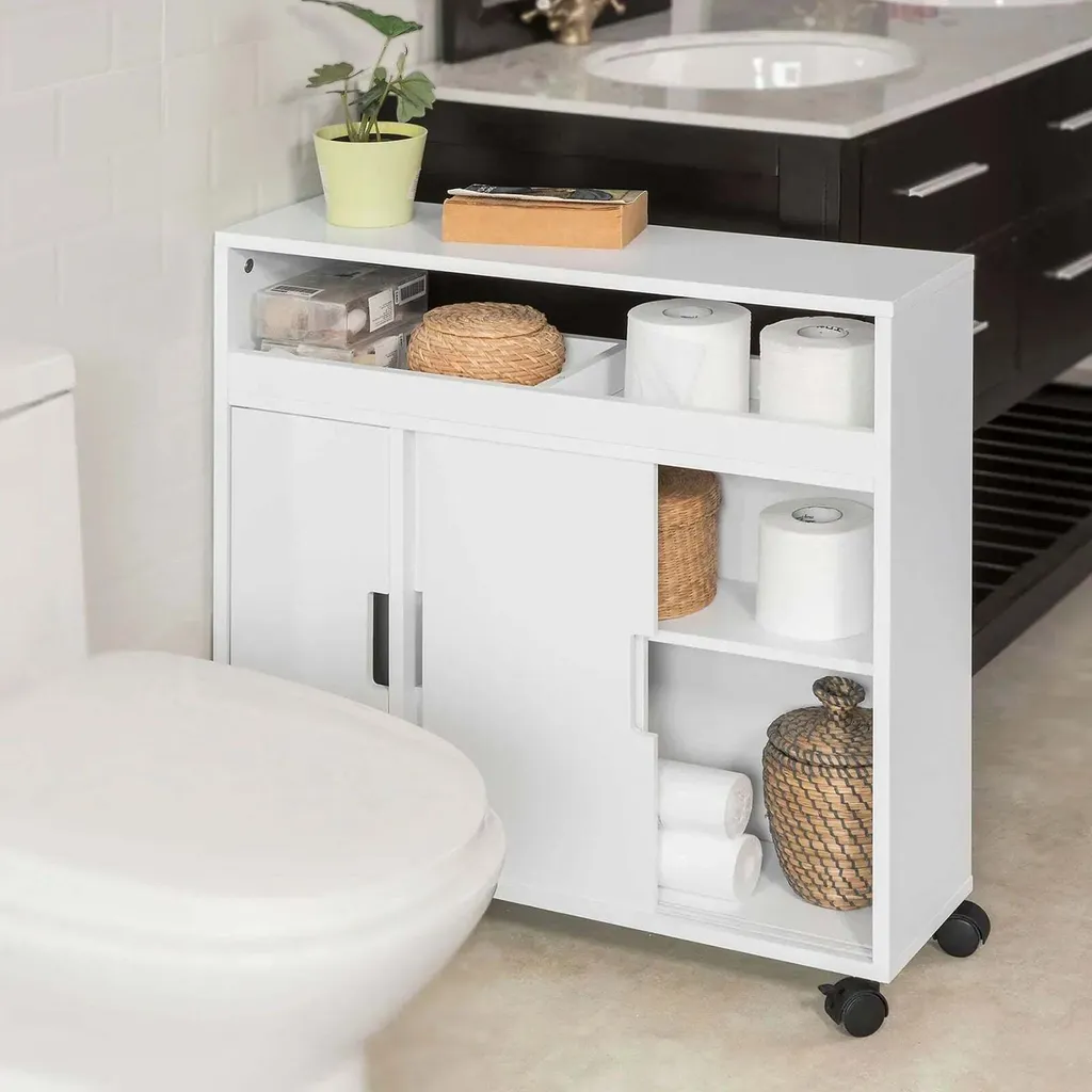 Rootz Porte-rouleau Papier Toilette sur Roulettes - Meuble de Salle de Bain