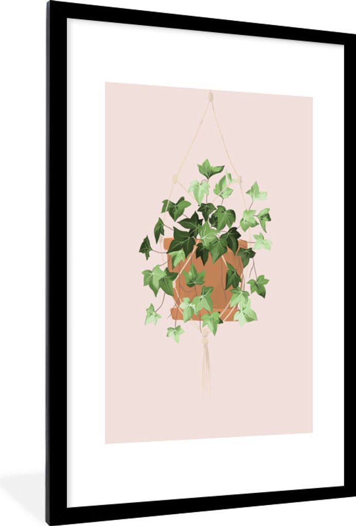 MuchoWow MuchoWow Gerahmtes Poster Hängepflanze - Weinstock - Pastell - Rosa 60x90 cm - Poster mit zchwarzem Bilderrahmen - Dekoration - Wandp...