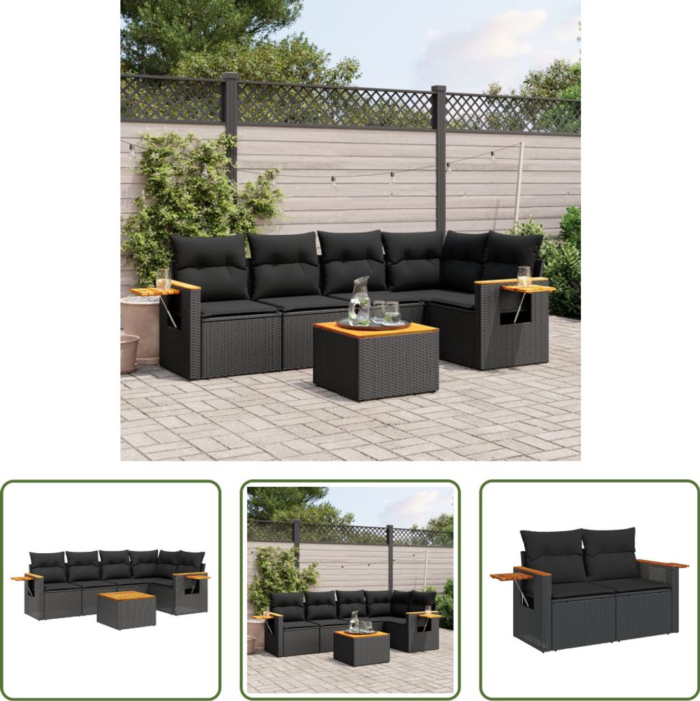 The Living Store 6-tlg. Garten-Sofagarnitur mit Kissen Schwarz Poly Rattan