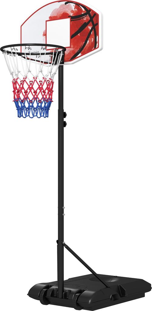 Höhenverstellbarer Basketballkorb, freistehend, mit Netz und Rädern, große Basis, 179-209 cm, Kunststoff, Stahl