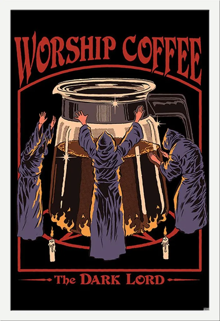 Poster Worship Coffee Steven Rhodes con Cornice Shinsuke Shinsuke® Bianca