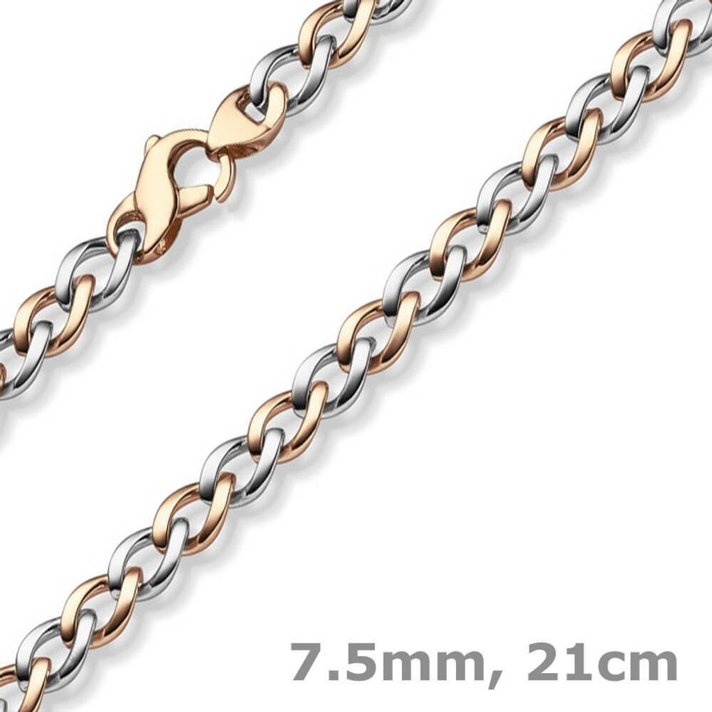 7,5mm Phantasie Armband Armkette aus 585 Gold Weißgold Rotgold bicolor 21cm