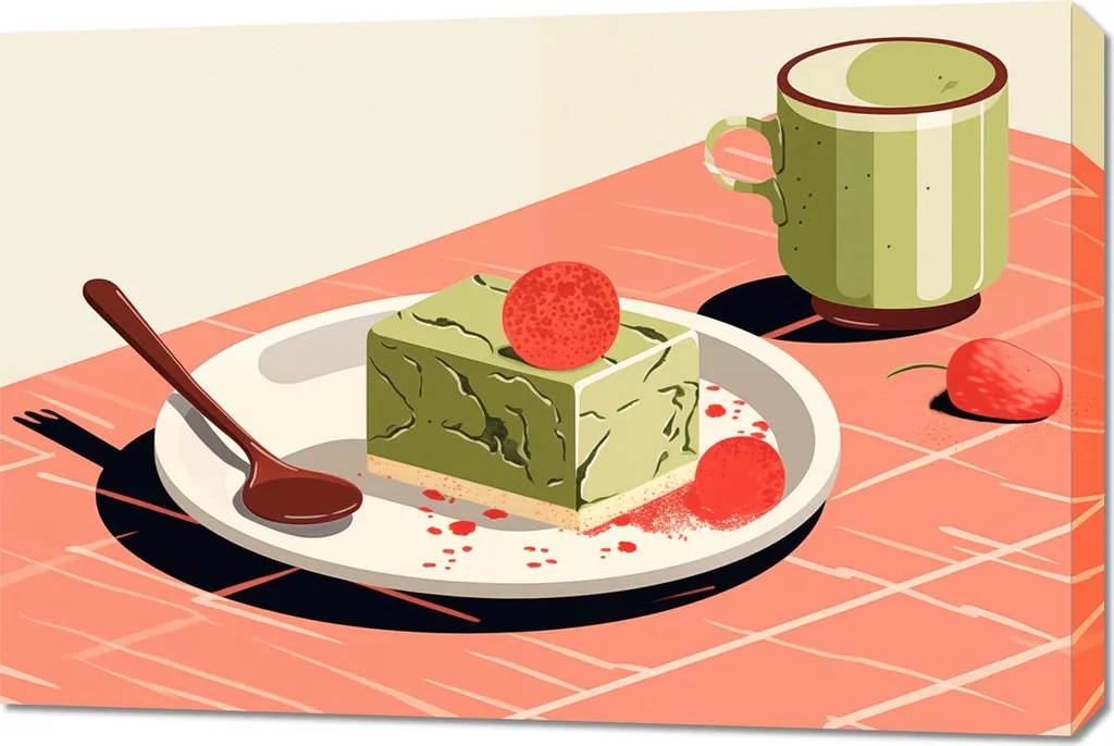Stampa su Tela 90x60 Matcha Dessert | Alta Risoluzione e Telaio Legno