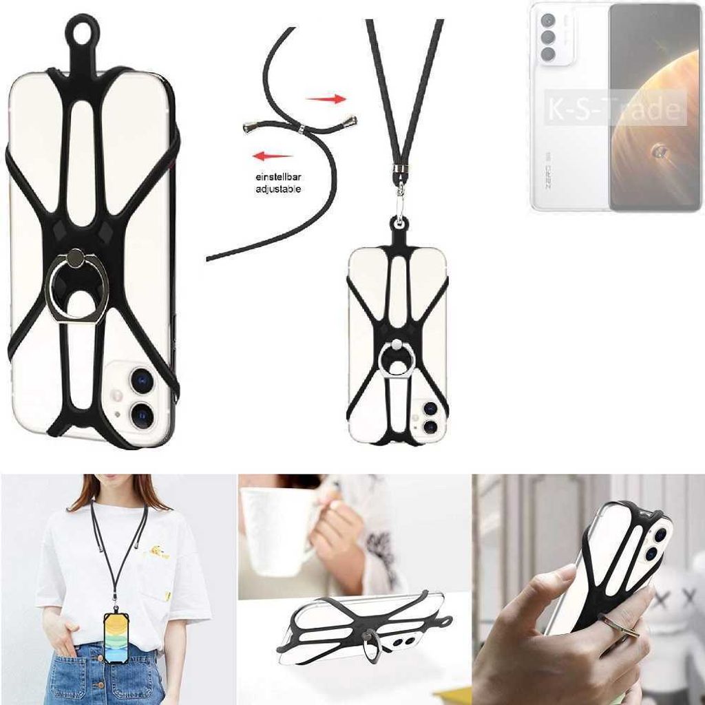 K-S-Trade 3in1 Handykette Handyband Handykordel Halsband Smartphone-Ring Handy-Ring kompatibel mit Infinix Zero 5G Fingerhalterung Handyring