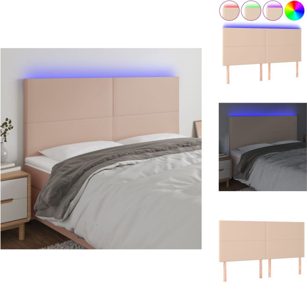 vidaXL LED Kopfteil Cappuccino-Braun 200x5x118/128cm Kunstleder - Kopf- & Fußenden