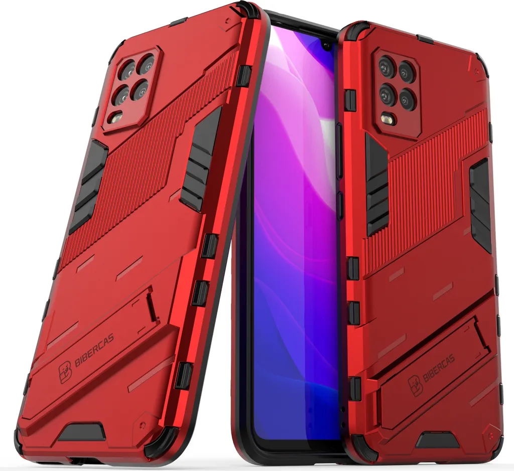 Custodia per Xiaomi Mi 10 Lite Custodia protettiva ibrida in PC TPU antiurto con funzione stand Rosso