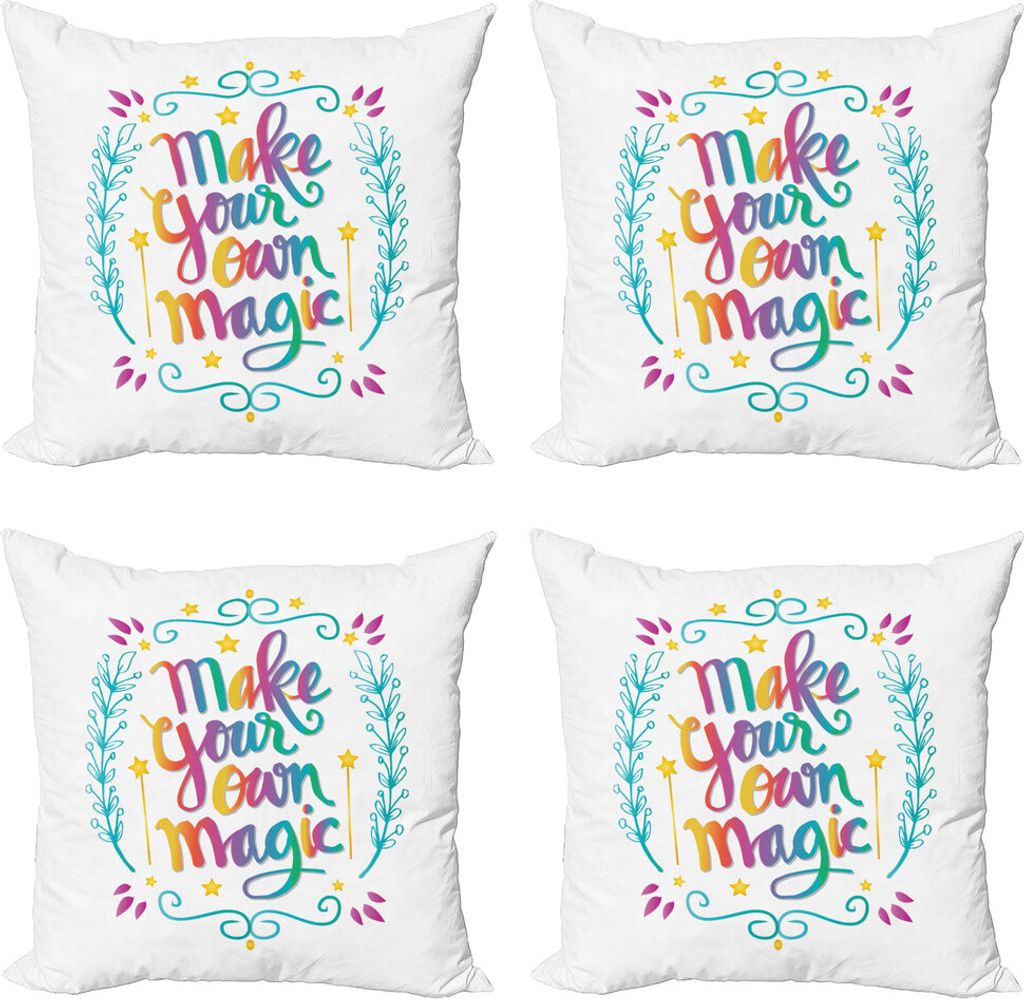 ABAKUHAUS Sprichwort Kissenbezug Set (4 Stück), Machen Sie Ihre Magic Message, Moderner Doppelseitiger Digitaldruck, 40 cm x 40 cm, Mehrfarbig