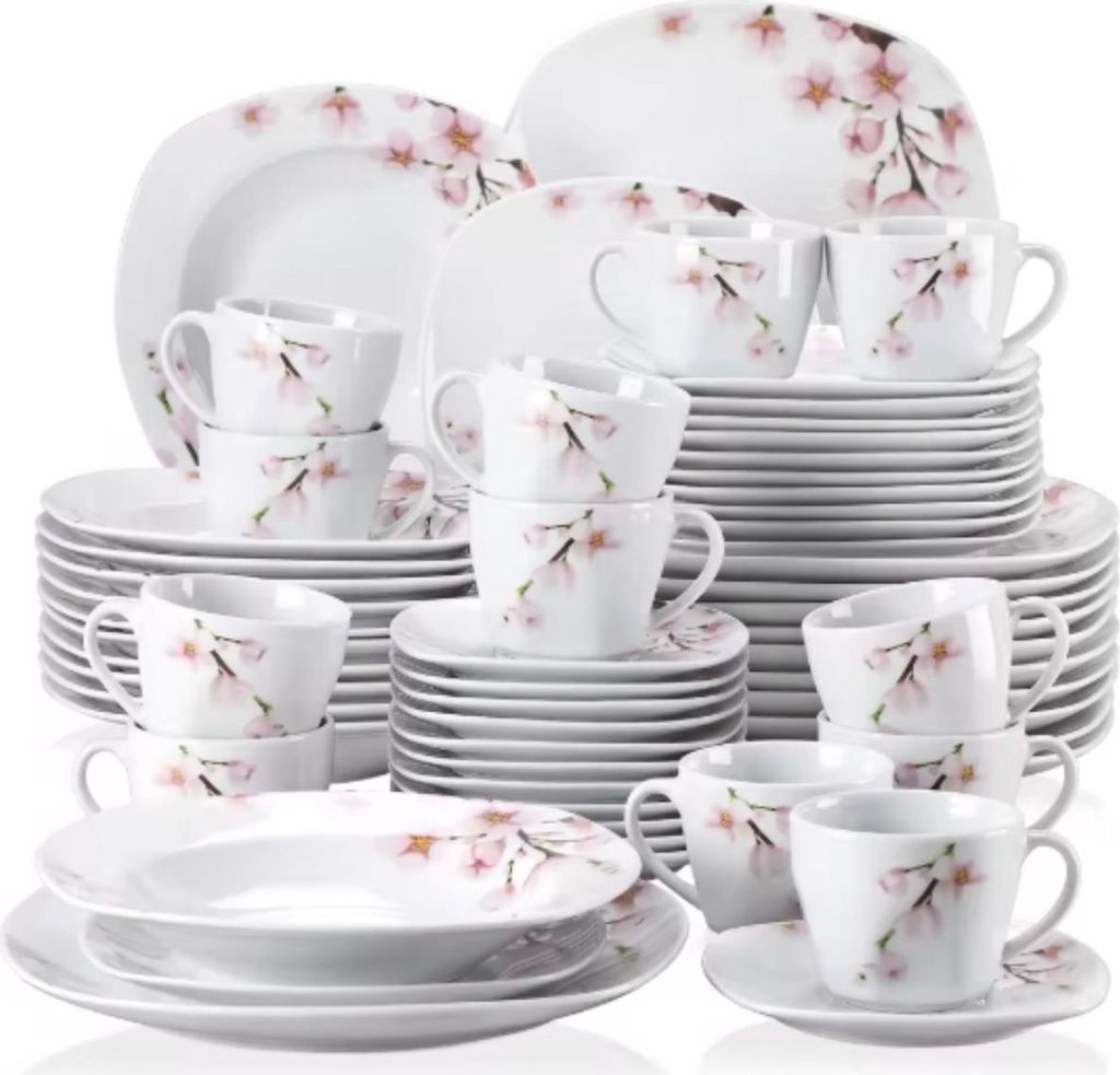 Sovereign Tafelservice – 12-Personen-Set – 60-teilig – Weiß Keramik – Essteller – Frühstücksteller