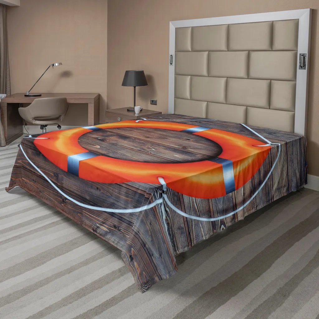 Drap de Lit Doux Orange et Gris avec Motif Bouée Imprimé 244x205cm