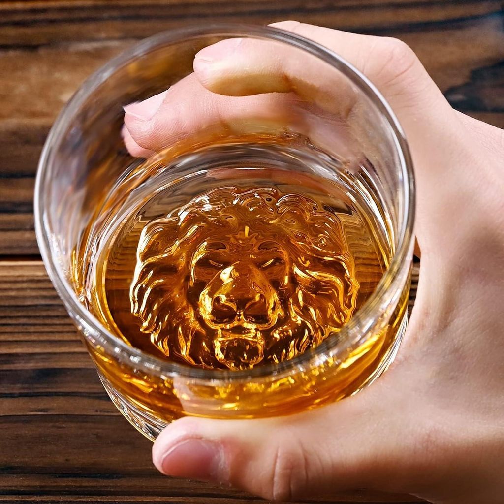 Whiskeygläser Set aus 2 mit Löwenmuster Dickem Boden Produktbild 