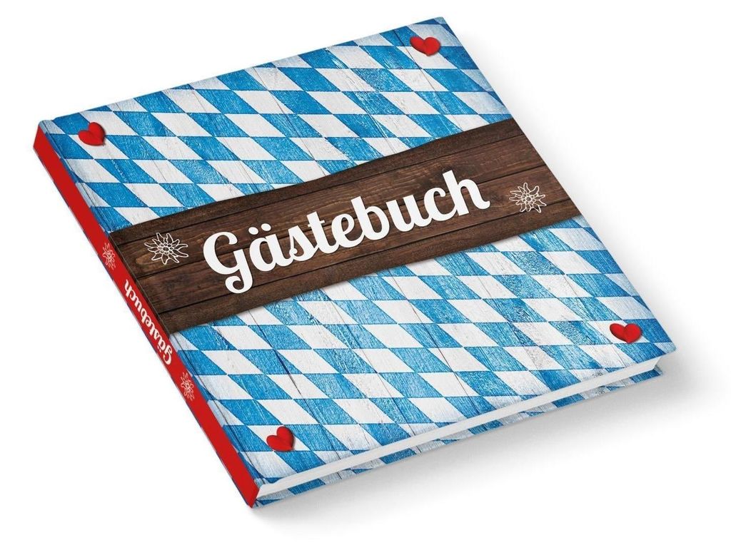 Bayerisches Gästebuch blau weiß mit Rautenmuster 21 x 21 cm leere Seitenohne Metallecken