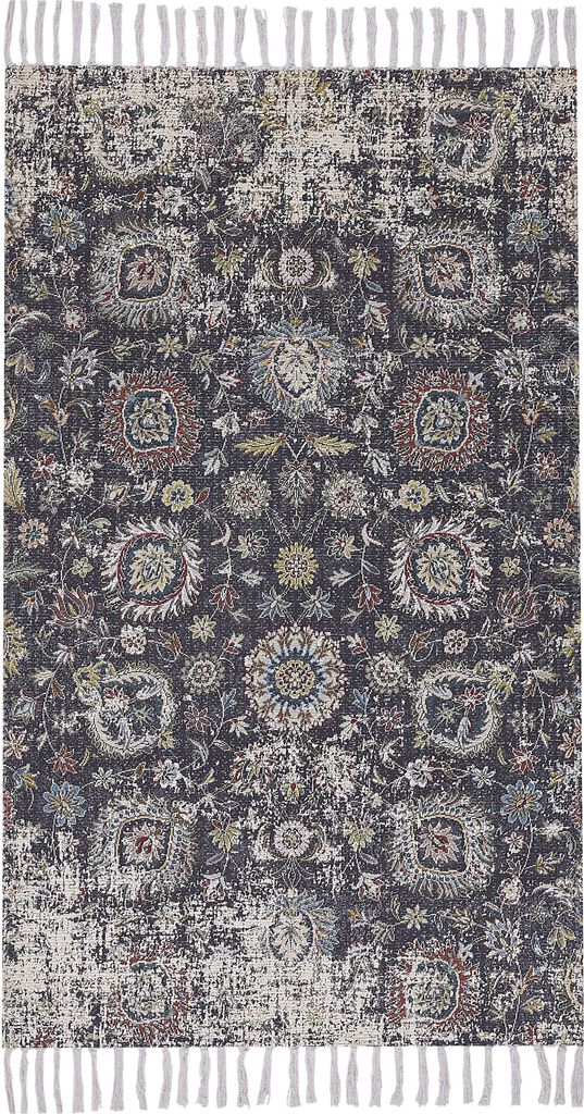 BELIANI Teppich Bunt Polyester / Baumwolle 80 x 150 cm Pflanzenmotiv Kurzflor mit Fransen Geflecht Handgewebt Rechteckig Wohnzimmer Orientalisch