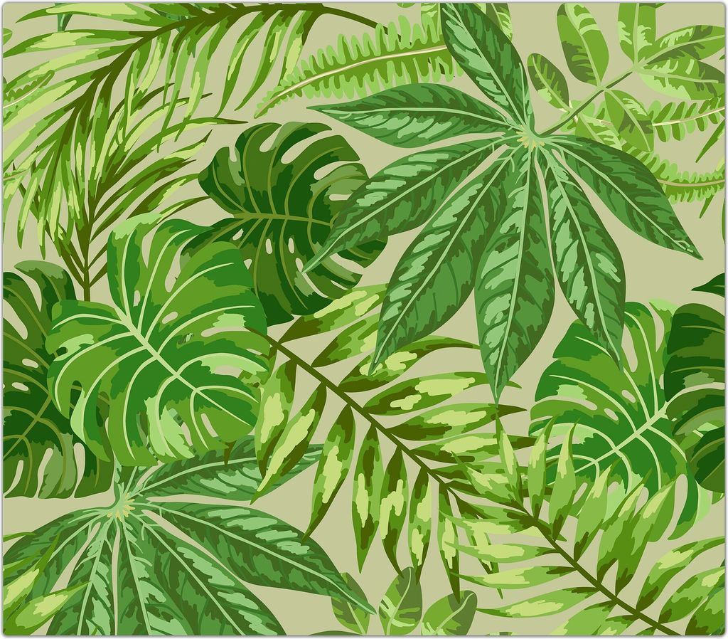 Spritzschutz Herdabdeckplatte Schneidebrett aus Glas Exotische tropische Blätter 1-Teilig (60x52cm)