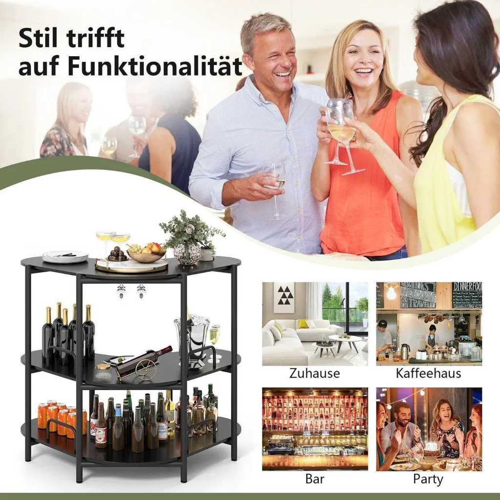 Mange-debout design industriel avec 3 étagères et support de verres - 3