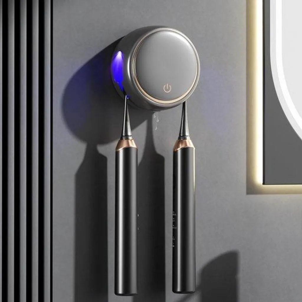 Stérilisateur de brosse à dents mural noir double avec minuteur LED