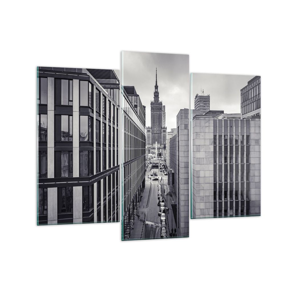 Bilder auf glas - 3 Teile - Warschau Palast Kultur - 130x100cm - Glasbilder - Wandbilder - Bilder - zum Aufhängen bereit - Wanddekoration aus Glas...