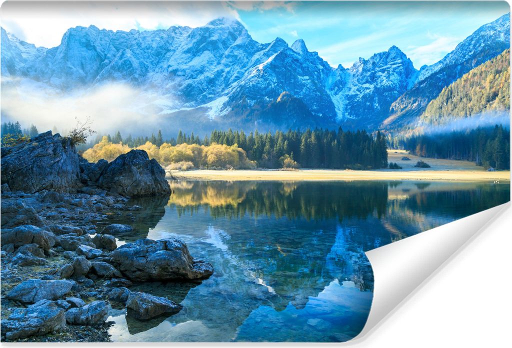 Muralo Selbstklebende Fototapete LANDSCHAFT 3D Berge See Wald Natur Br. 400 cm x Hö. 280 cm Wandtapete für Wohnzimmer