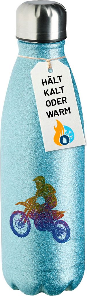 Huuraa Trinkflasche Motocross bunte Silhouette 500ml Blue Edelstahl Wasserflasche Trinkflasche Geschenkidee