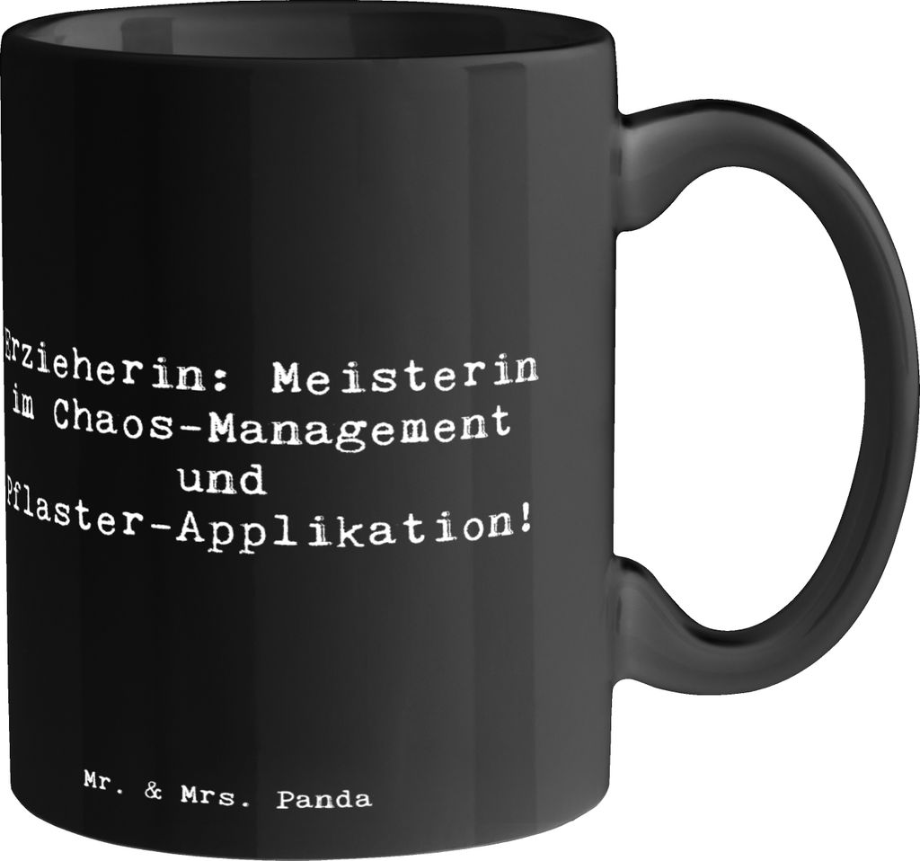 Mr. & Mrs. Panda Kaffeebecher Spruch Erzieherin Chaos-Management - Schwarz - Geschenk, Berufspassion, Kindheit, haferl, Becher, Berufe, Teetasse, K...