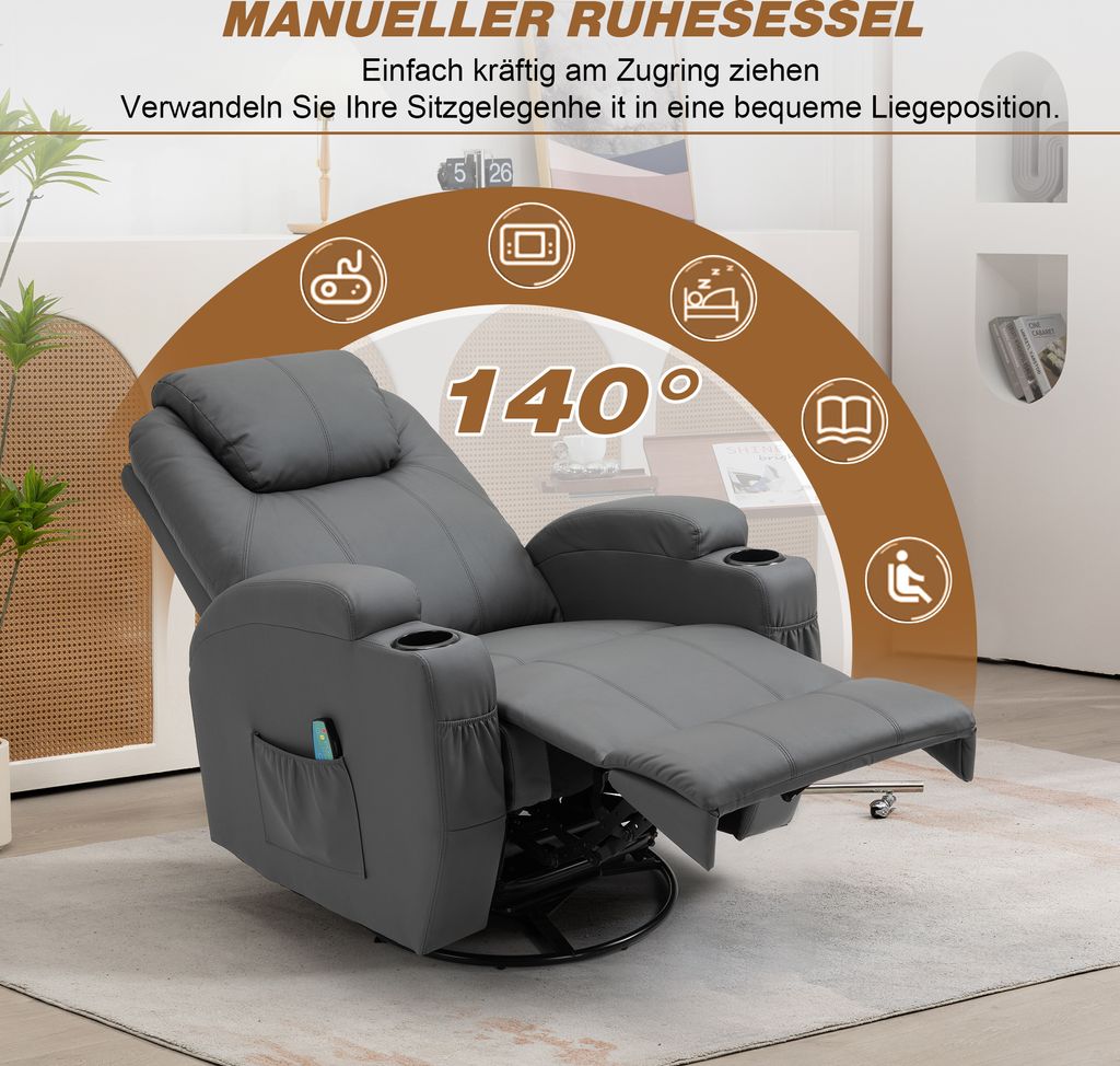 Massagesessel 360° drehbar Relaxsessel Wärmefunktion Produktbild 4