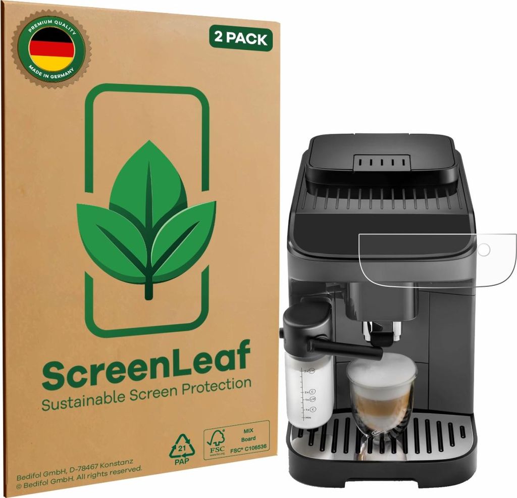 2x ScreenLeaf Schutzfolie für DeLonghi Magnifica Evo nachhaltiger Displayschutz Display Schutz Folie Klar Transparent