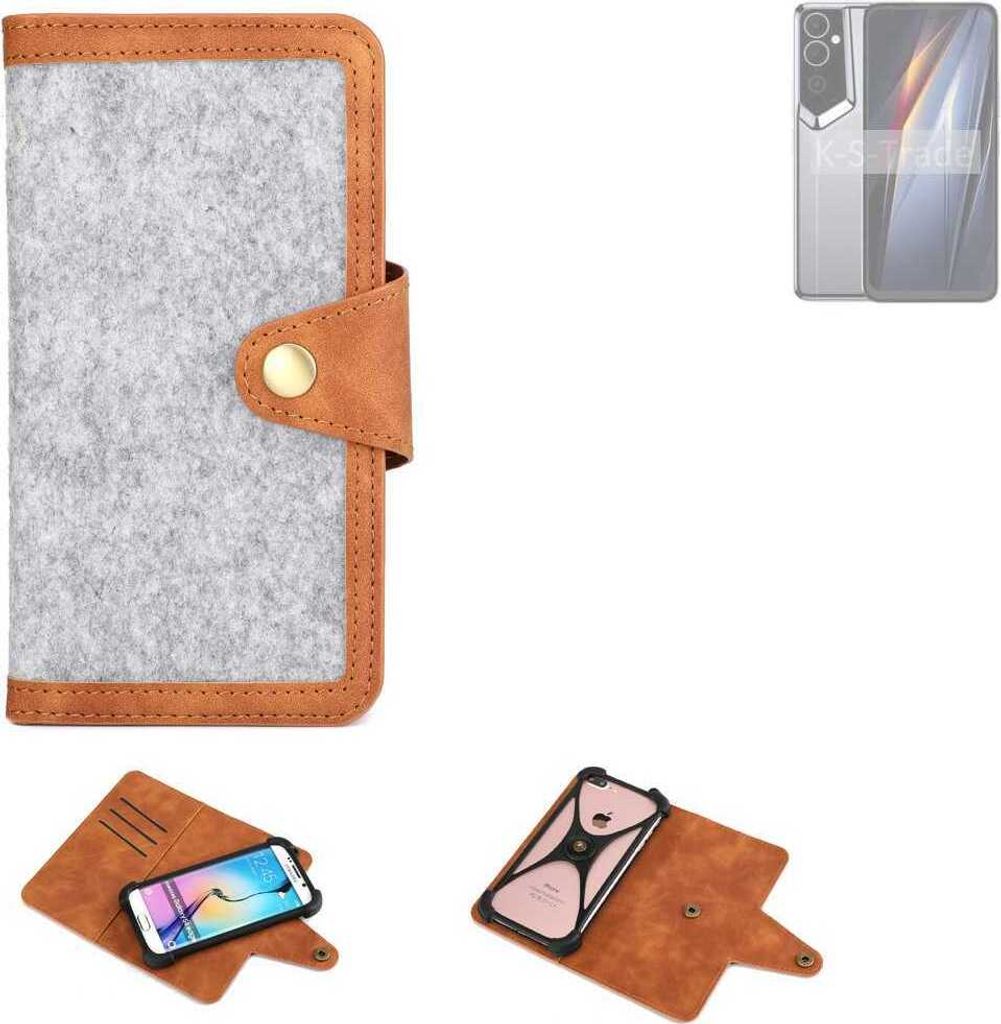 K-S-Trade Handyhülle kompatibel mit Tecno Pova Neo 2 Schutzhülle Filz-Hülle Kunst-Leder hellgrau braun (1x)