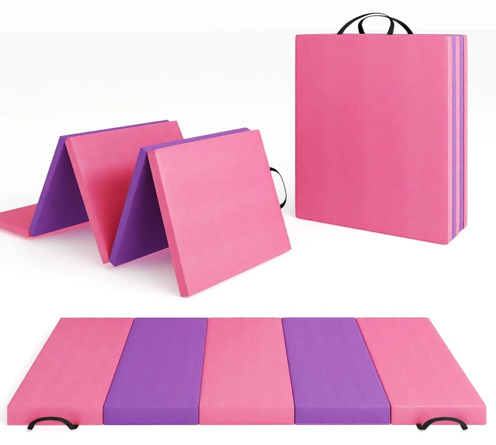 Gymnastikmatte - 5-teilige klappbare Trainingsmatte - Dicke Polsterung - Tragbar - Für Homegym, Yoga, Pilates, Aerobic - Pink