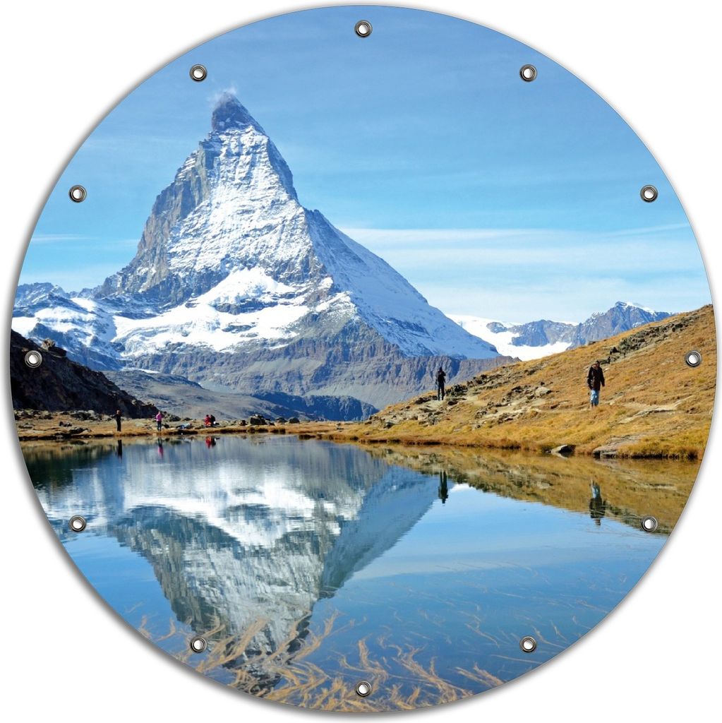 Wallario rundes Outdoor-Poster für Garten oder Balkon, Motiv Matterhorn - Spiegelung im See, 90 cm Durchmesser