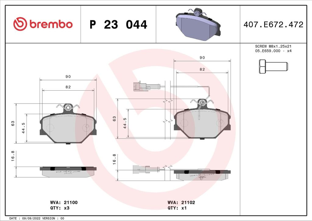 BREMBO P 23 044 - OE 5888781 Bremsbeläge für Tipo