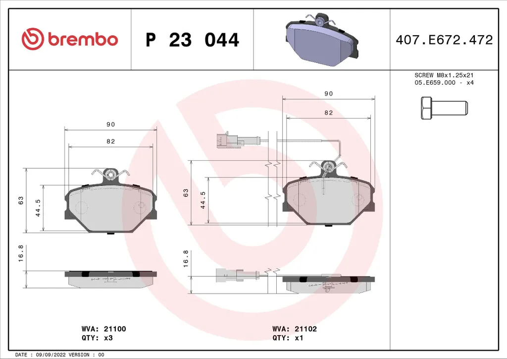 Plaquettes de frein Brembo P 23 044 haute performance pour Fiat Tipo OE