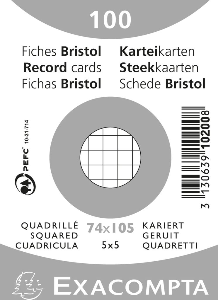 Exacompta 40x Karteikarten A7 kariert, 100 Stück eingeschweißt - Weiß - 10200SE