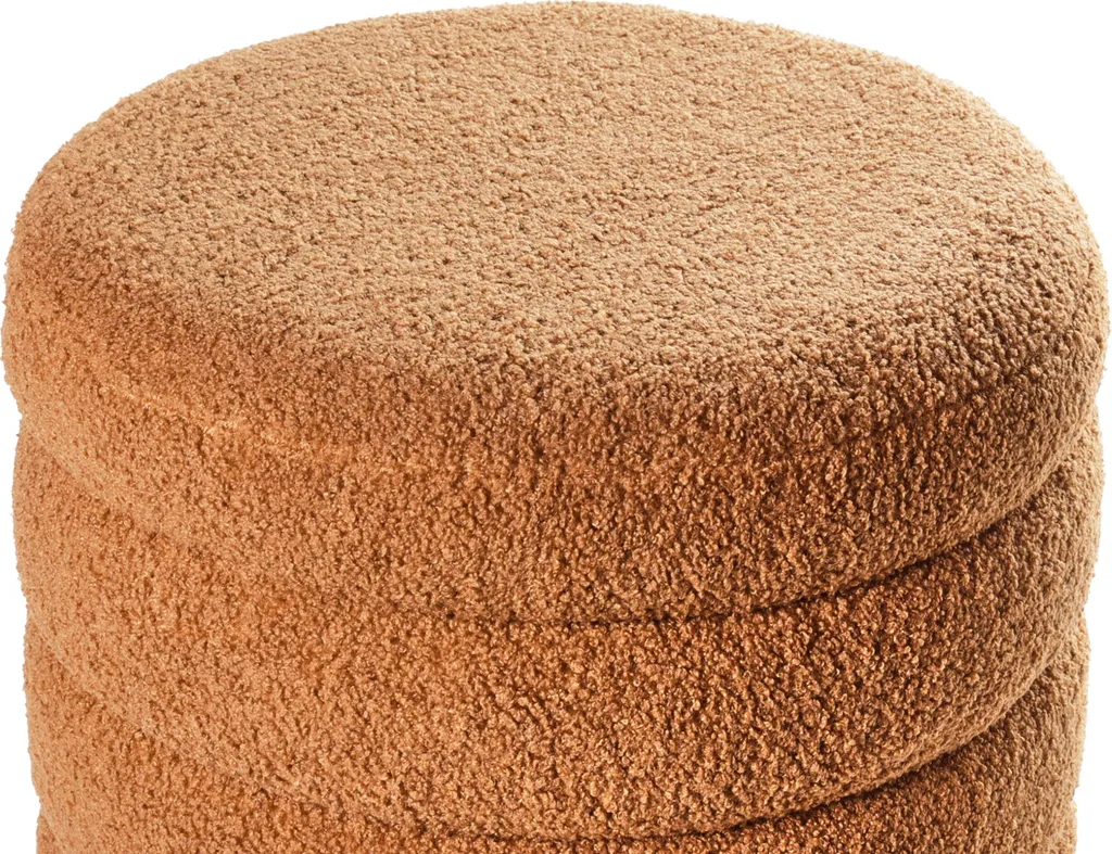 Petit Tabouret Gain de Place Bouclette Brun Doré pour Salon Moderne