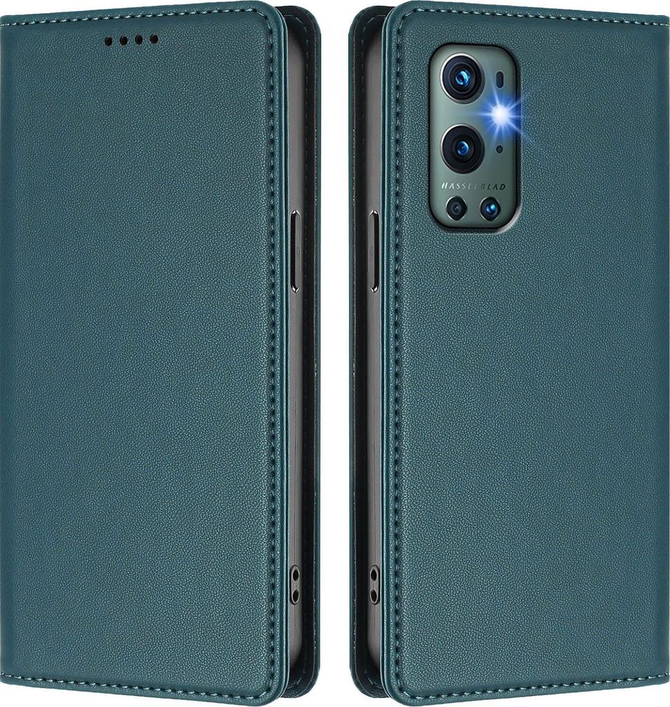 Handyhülle für OnePlus 9 Pro, Kunstleder Klapphülle Stoßfeste Magnetische Hülle mit Ständer Grün