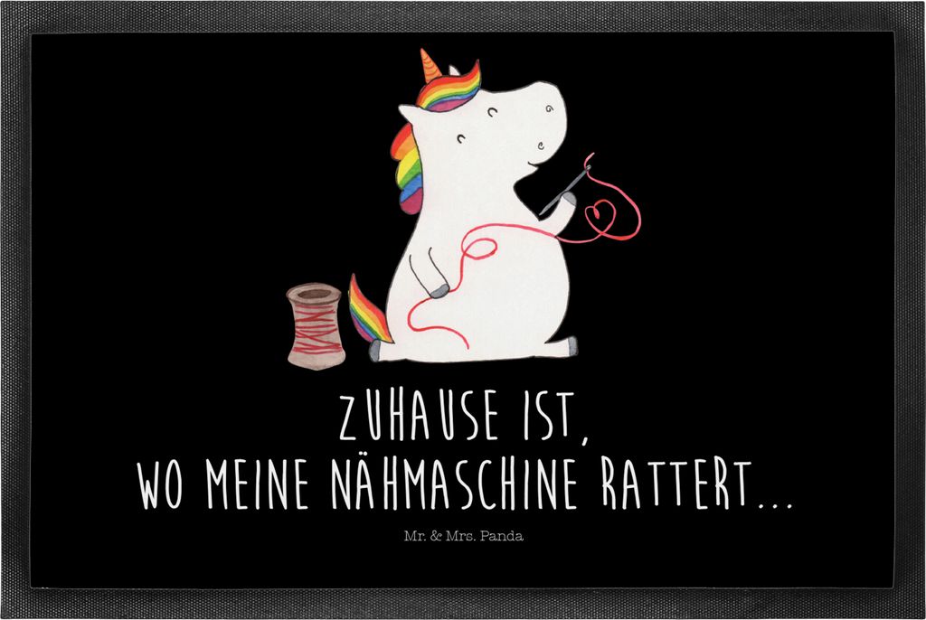 Mr. & Mrs. Panda Schmutzmatte Einhorn Näherin 50 x 75 cm - Schwarz - Geschenk, Eingangsteppich, Unicorn, Basteln, fußmatte, Schuhabstreifer, Freu...