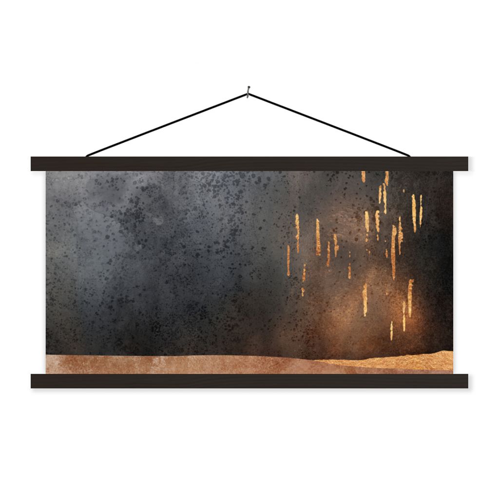 MuchoWow Textilposter Abstrakt - Gold - Design 90x45 cm mit schwarzem Rahmen - Klemmleisten