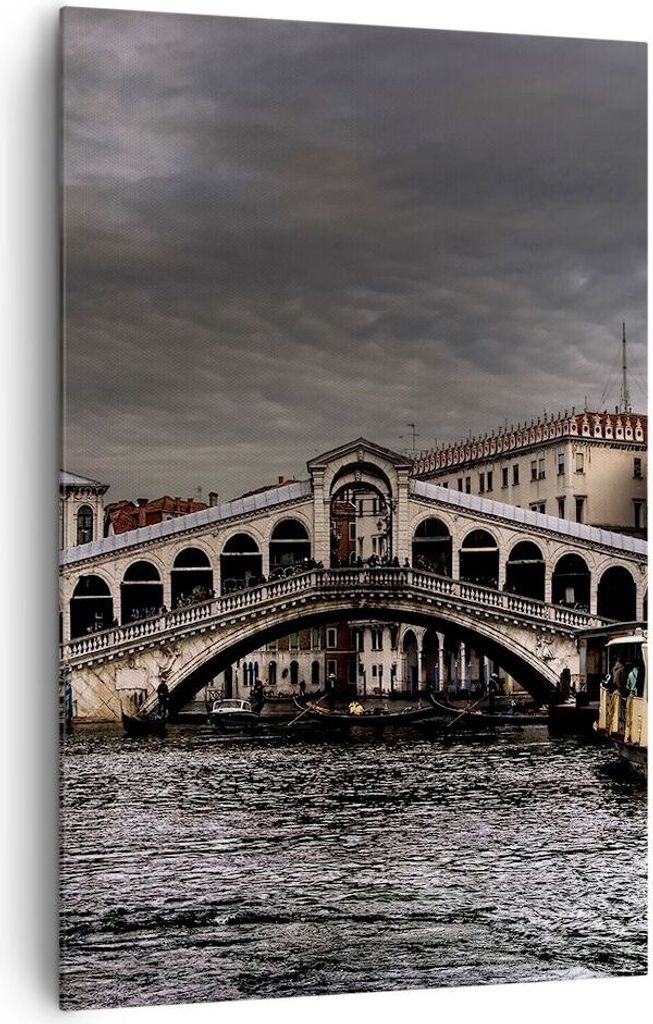 Bild auf Leinwand - Leinwandbild - Einteilig - Venedig Brücke Wasser Stadthäuser - 80x120cm - Wand Bild - Wandbilder - Leinwanddruck - Wanddekora...