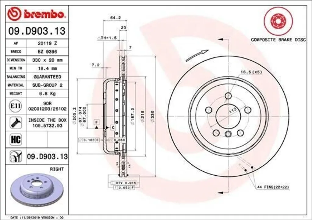 Disque de frein Brembo 09.D903.13 : fini les vibrations au freinage BMW