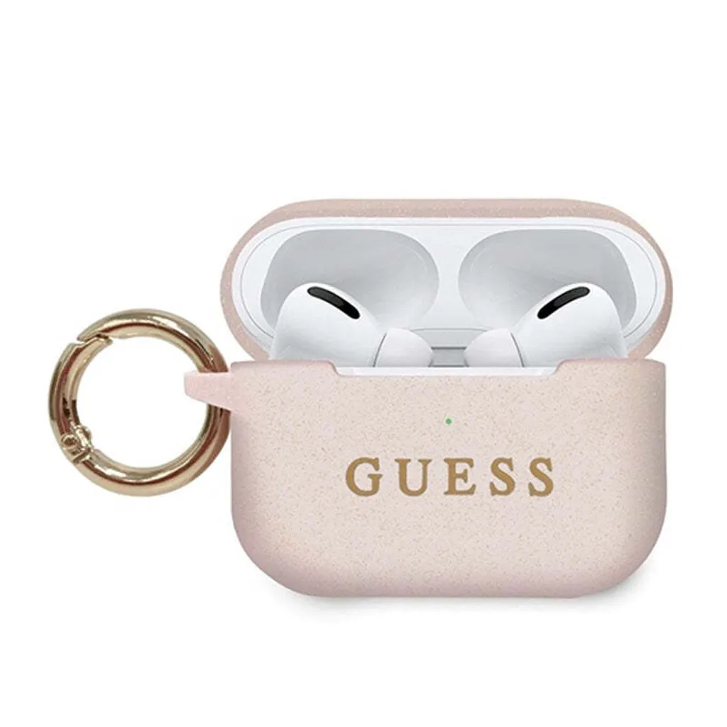 Guess Cover AirPods Pro Rosa Glitter - Protezione Silicone con Gancio